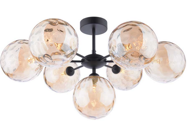 Picasso 7 light Semi Flush Matt Black Champagne Dimple Glass PIC7BLC/GALG011