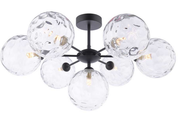 Picasso 7 light Semi Flush Matt Black Clear Dimple Glass PIC7BLC/GALG012