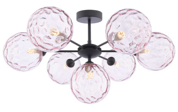 Picasso 7 light Semi Flush Matt Black Pink Dimple Glass PIC7BLC/GALG013