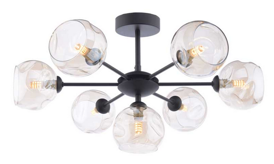 Picasso 7 Light Semi Flush Matt Black Champagne Organic Glass PIC7BLC/GALG016