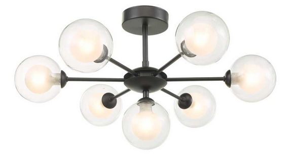 Picasso 7 light Semi Flush Matt Black Clear and Opal Glass PIC7BLC/GALG04