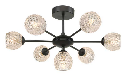 Picasso 7 light Semi Flush Matt Black Dimpled Open Glass PIC7BLC/GALG06