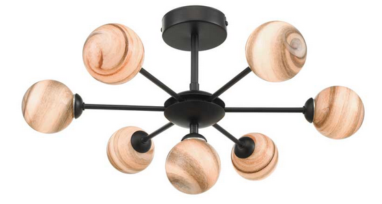 Picasso 7 light Semi Flush Matt Black Small Planet Style Glass PIC7BLC/GALG07