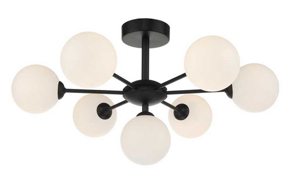 Picasso 7 light Semi Flush Matt Black Opal Glass PIC7BLC/GALG02