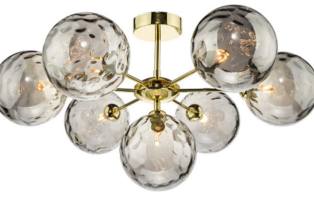 Picasso 7 light Semi Flush Polished Gold Organic Smoked Dimple Glass PIC7GD/GALG010