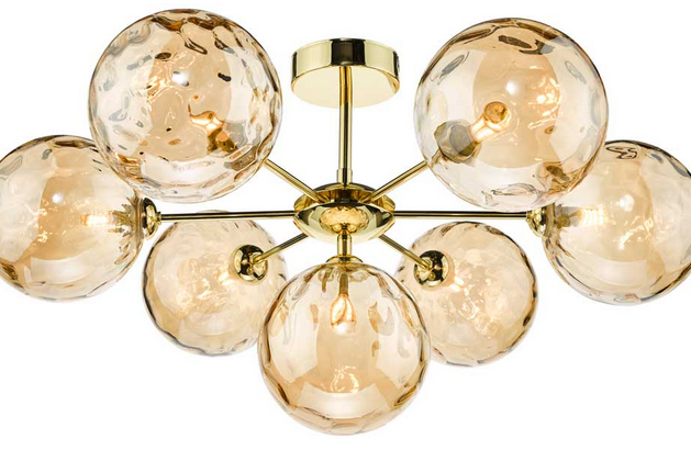 Picasso 7 light Semi Flush Polished Gold Organic Champagne Dimple Glass PIC7GD/GALG011