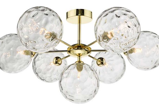 Picasso 7 light Semi Flush Polished Gold Organic Clear Dimple Glass PIC7GD/GALG012