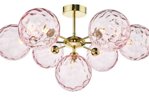 Picasso 7 light Semi Flush Polished Gold Organic Pink Dimple Glass PIC7GD/GALG013