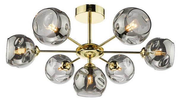 Picasso 7 light Semi Flush Polished Gold Organic Smoked Organic Glass PIC7GD/GALG015