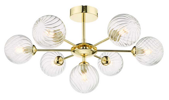Picasso 7 light Semi Flush Polished Gold Twisted Glass PIC7GD/GALG03