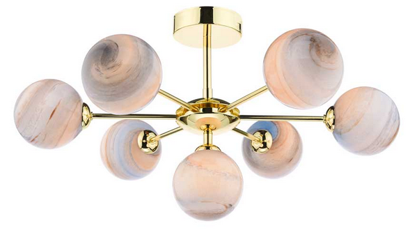 Picasso 7 light Semi Flush Polished Gold Small Planet Style Glass PIC7GD/GALG07