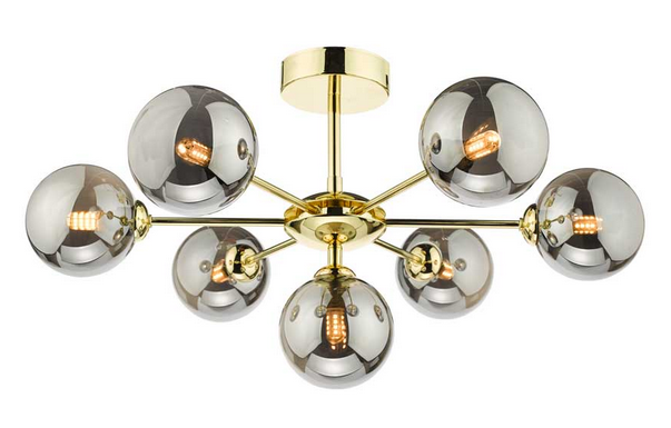 Picasso 7 light Semi Flush Polished Gold Smoked Glass PIC7GD/GALG01
