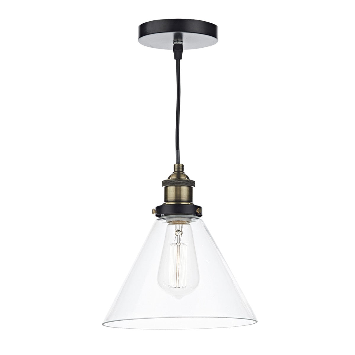 Dar RAY0175 Ray Matt Black And Antique Brass Pendant