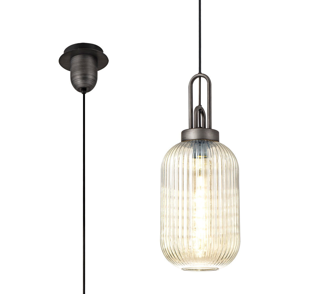 Aniston EM6650-KHSA 1 Light Tubular Ribbed Glass Pendant