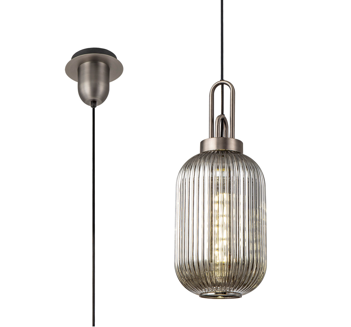 Aniston 1 Light Pendant EM6750-KHSA Smoked/Antique Silver