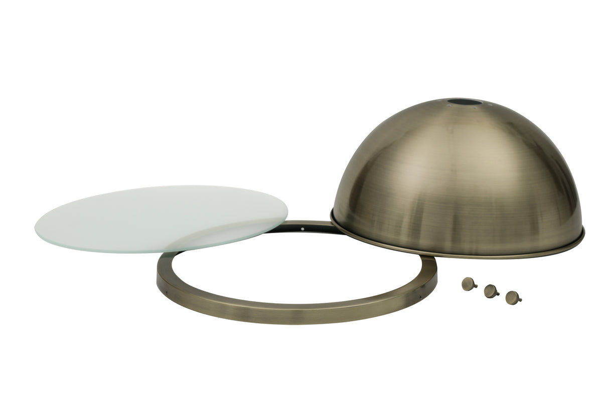 Guttenberg Round 31cm Antique Brass Metal Shade With Frosted Glass Diffuser And Trim EM1217-HSA