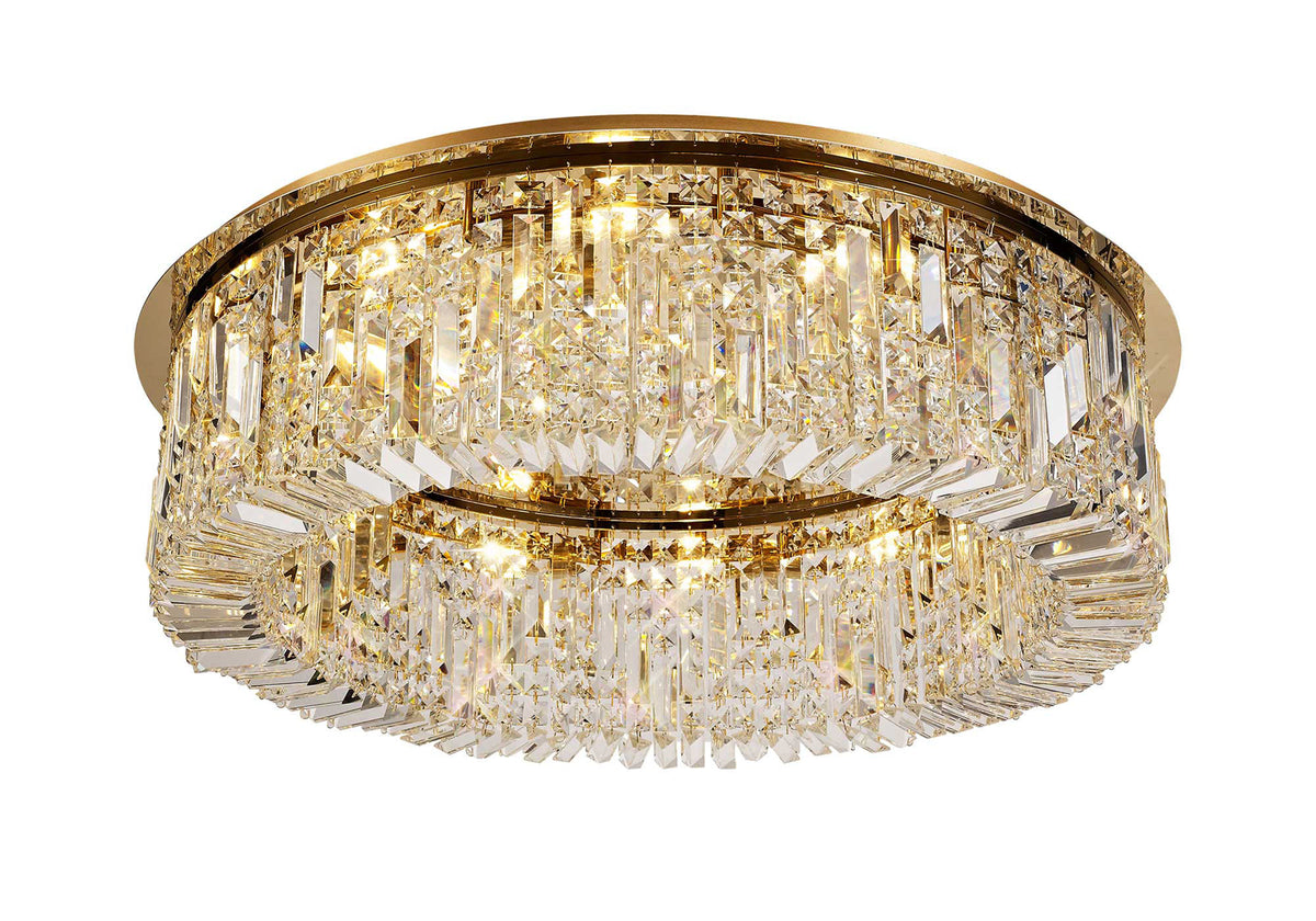 Kidman 85cm Round Flush Chandelier, 12 Light E14, Gold/Crystal EM5187-HSA