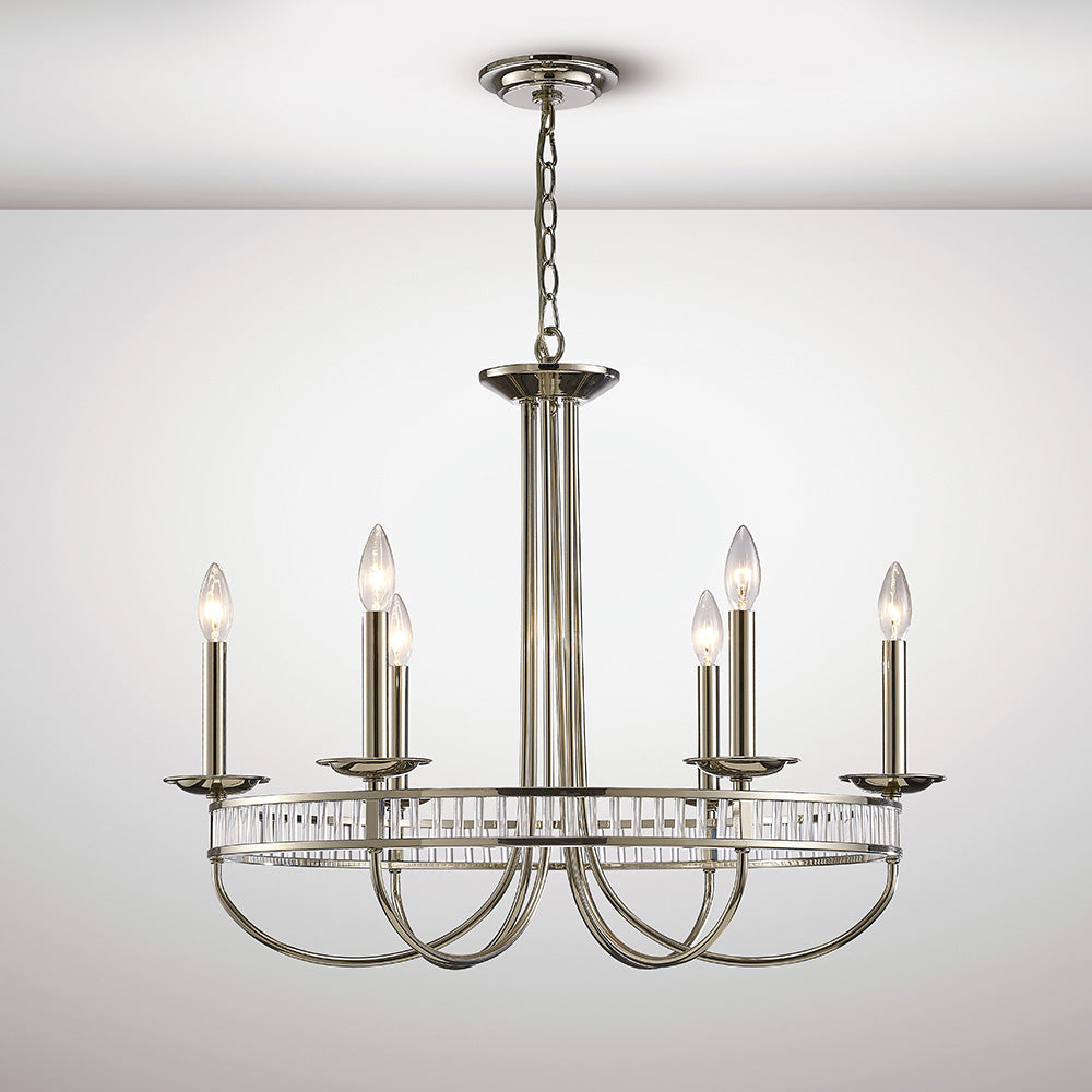 Diyas IL31705 Saskia 6 Light Pendant Polished Nickel