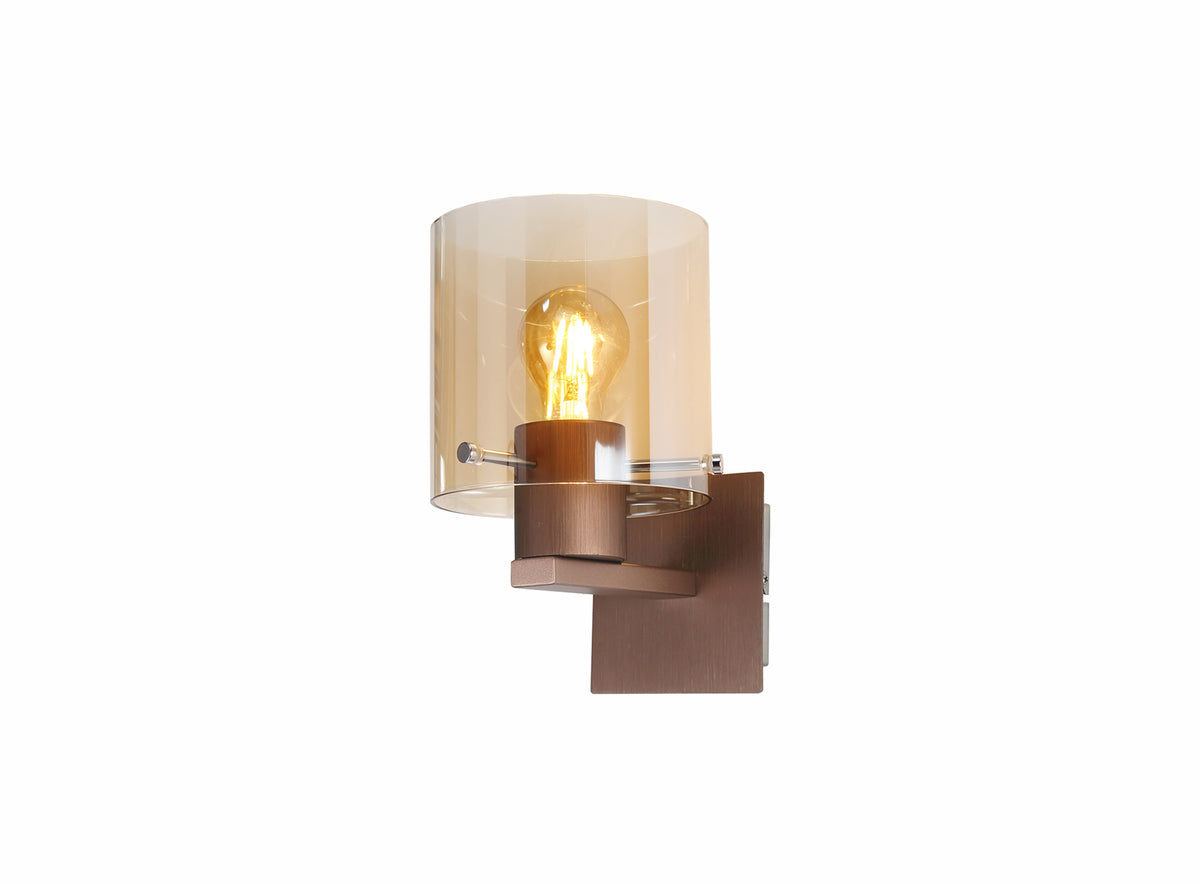 Valentino Single Switched Amber Glass Wall Lamp, EM7628-HSA