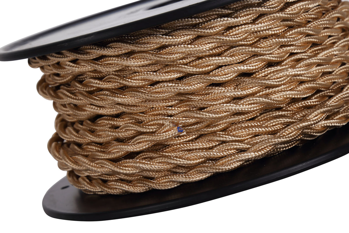 Webb 25m Roll Rose Gold Braided Twisted 2 Core 0.75mm Cable VDE Approved EM8908-HSA