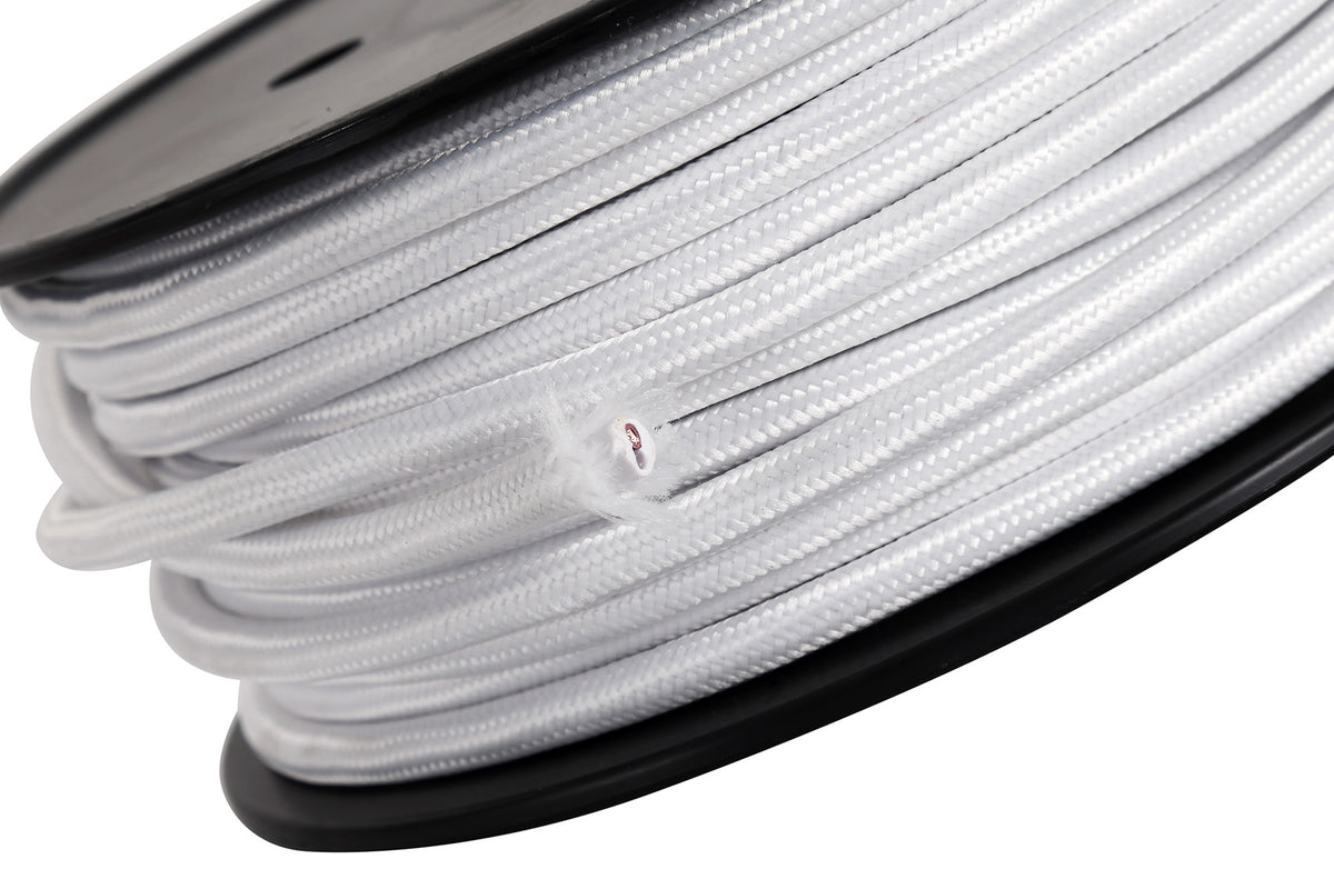 Webb 25m Roll White Braided 2 Core 0.75mm Cable VDE Approved EM9608-HSA